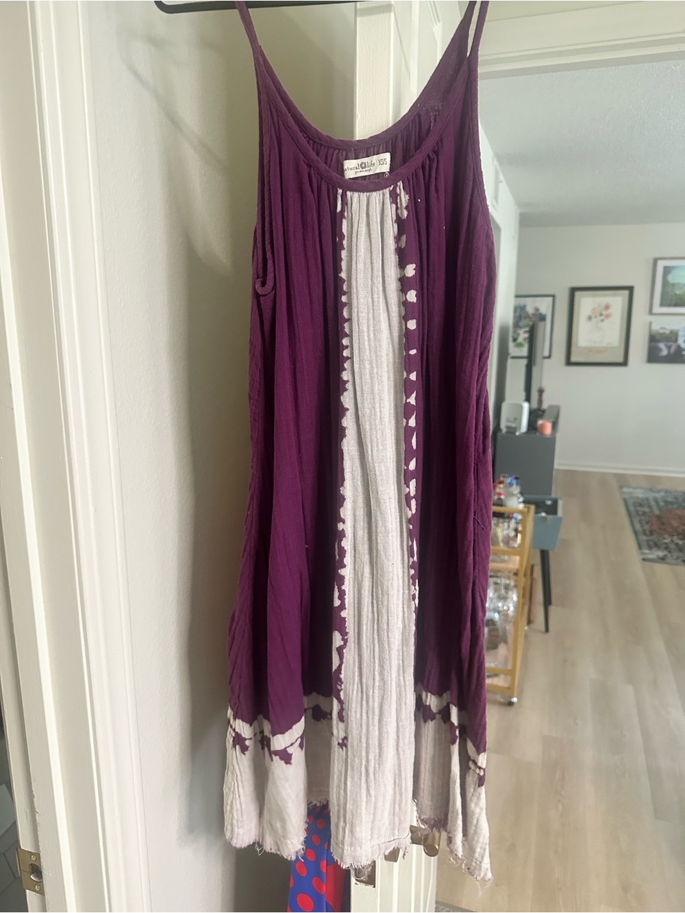 NATURAL LIFE Purple and Cream Spaghetti Strap Mini Dress